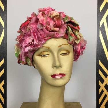 1960s hat, pink flower hat, vintage 60s hat, mid century millinery, paulette, spring wedding, easter hat, petals and rhinestones, mrs maisel 