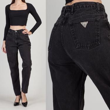 Vintage Guess Black High Waist Jeans - Medium, 28&quot; | 90s Denim Tapered Leg Mom Jeans 