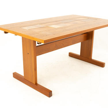 Mid Century Modern Teak Dining Table with Tile Inlay - mcm 