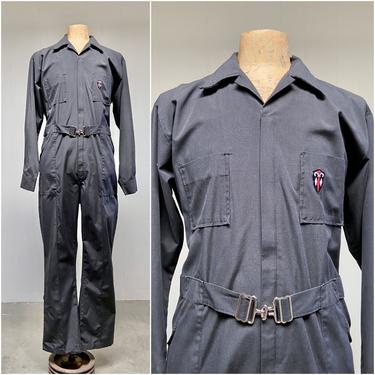 Vintage 1970s 1980s Gray Jumpsuit, 70s 80s Charcoal Cotton-Poly Belted Coveralls, Leisure Suit, Utility Work Wear, Extra Large 50&amp;quot; Chest 