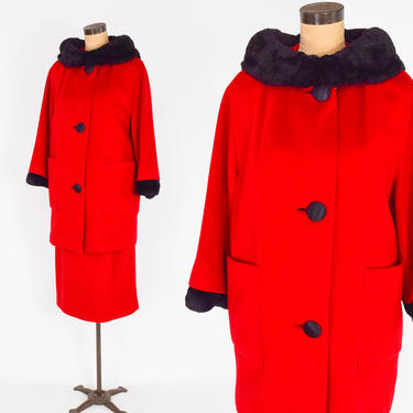 1960s Red Wool Suit | 60s Red Wool Jacket &amp; Skirt Set | Milano | Medium 