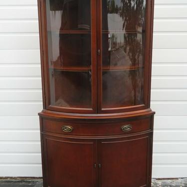 Mahogany Corner Display Cabinet Cupboard with Curved Glass by Bassett 2156