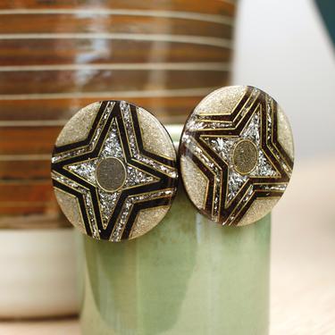 Vintage 1980s Art Deco Starburst Earrings - Silver Glitter Large Metallic Statement Earrings 