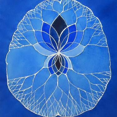 Big Blue Lotus Brain  -  original watercolor painting - neuroscience art 
