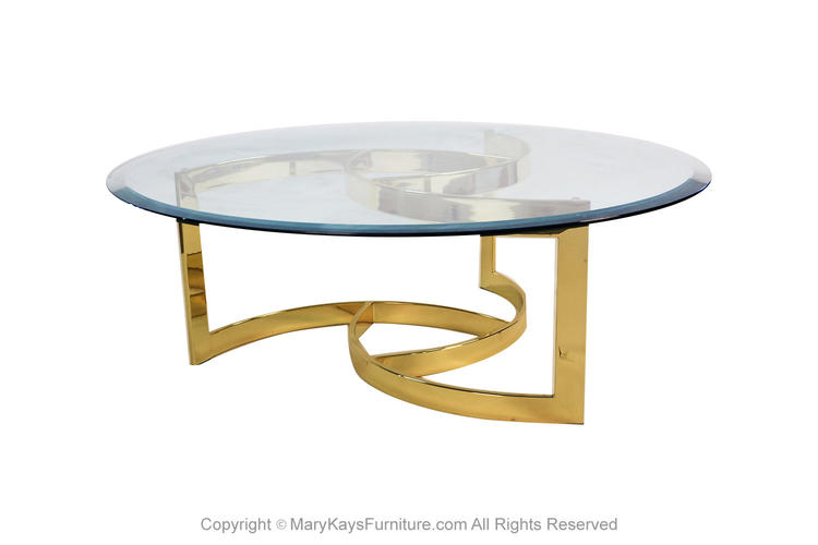 Mid Century Brass Swirl Base Round Glass Top Coffee Table 
