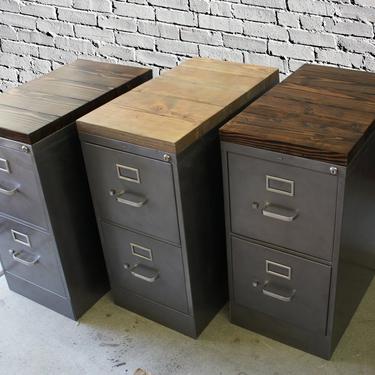 Refinished 2 drawer letter size Metal Filing Cabinet w/ Wood Top / industrial / metal filing cabinet / rustic office furniture 