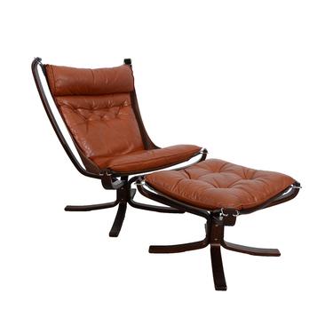 Leather Falcon Chair and Ottoman made by Vatne Mobler designed by Sigurd Ressell Norway Danish Modern 