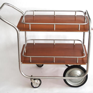 Vintage MCM Deco Rolling Bar Cart 