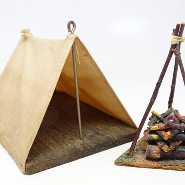 Antique Toy Military Tent & Campfire for  Britains Soldier, Vintage English Toy, WW1 