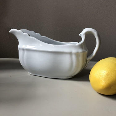 Antique English Ironstone Gravy Boat - Johnson Brothers, white ironstone, 1883 - 1913 Royal Arms, Made in England 