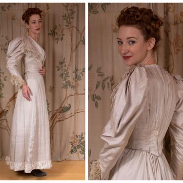 Victorian Dress - The Myna Dress - c. 1896-7 Authentic Victorian Ivory Silk Two Piece Dress with Puffed Sleeves 1890s 