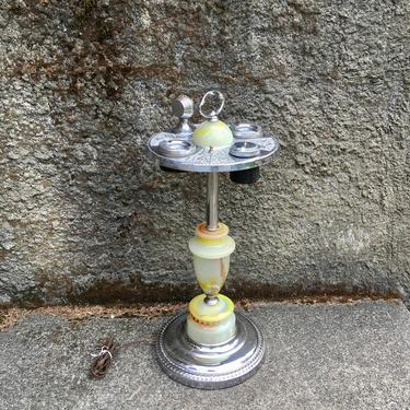 Smoking Stand, Illuminated, Slag Agate Glass with Lighter, Armitage of Chicago 