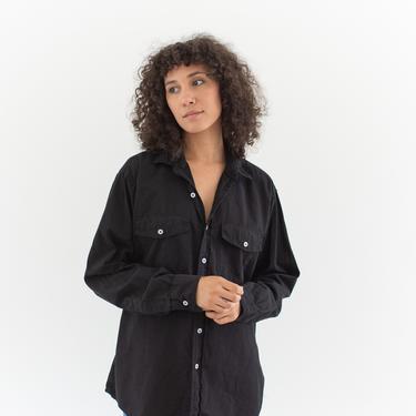 Vintage Black Long Sleeve Shirt | Simple Flap Pocket Blouse | 100% Cotton Work Shirt | M L | 