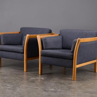 PAIR of Danish Modern Lounge Chairs by Stouby - Blue-Gray Wool 