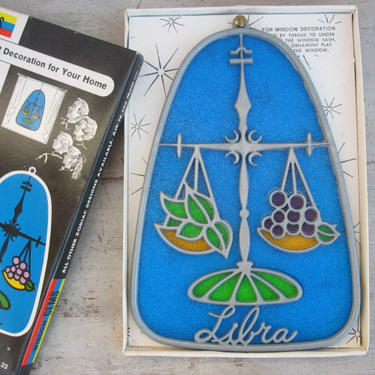 Vintage Zodiac Libra Scales Astrological Sign 1970 Light Catcher Faux Stained Glass Gift For The Libra Astrology Lovers Sun Signs 