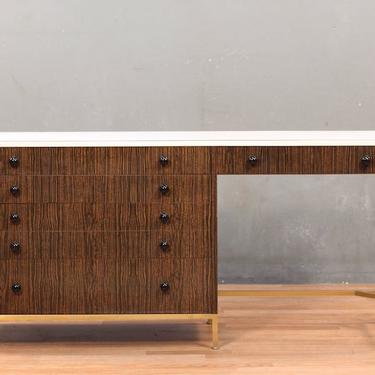 Mid Century Laminate &amp; Brass 5-Drawer Executive Desk – ONLINE ONLY