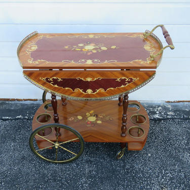 French Inlay Style Drop Leaf Vintage Liquor Bar Tea Cart 1619