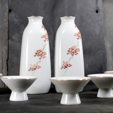 Gorgeous Fukagawa Japanese Maple Motif Sake Set - Mid-Century Japanese Porcelain - Fukagawa Arita - Porcelain Sake | FREE SHIPPING 