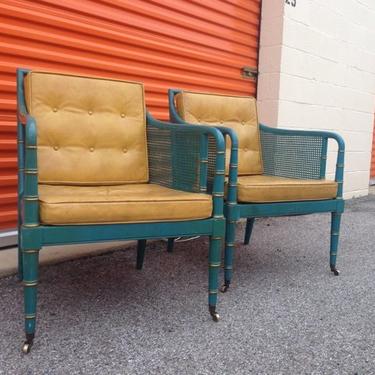 Pair Hollywood Regency Cane Chairs