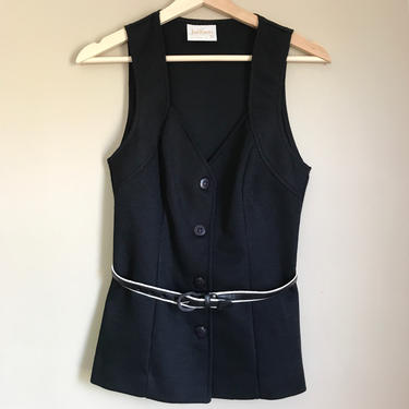70s Deadstock Vintage Jantzen Black Sleeveless Belted Top | Extra Small/Small 
