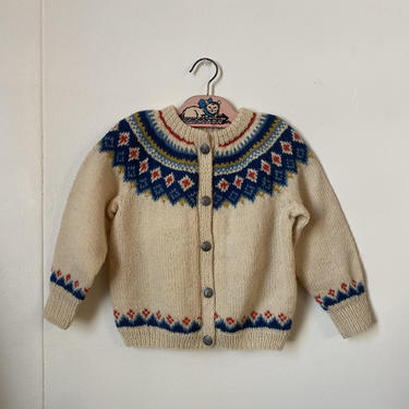 1960s Norwegian Hygge Children’s button down cardigan sweater, Toddler size, 100% wool 
