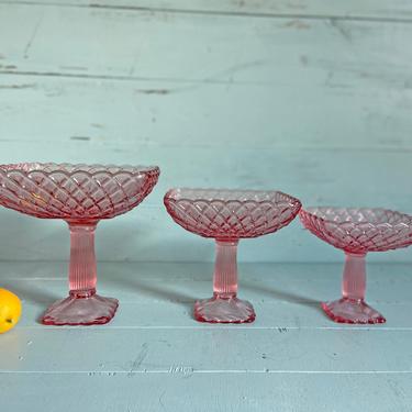 Vintage Pink L.E. Smith Trellis Pattern Footed Pedestal Bowls, Set of 3, Sold Separately // Candy Stands, Wedding Appetizer, Treat Stands 