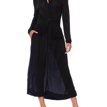 1970S Jaeger Black Rayon Jersey Ossie Clark Style Long Sleeve Dress 