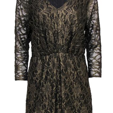 Trina Turk - Gold & Black Metallic Floral Lace Dolman Sleeve Dress Sz 8