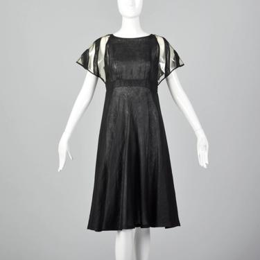 Small 1970s Fendi Dress Black Linen Split Skirt Space Age Masterpiece Clear Vinyl Sleeves Karl Lagerfeld 