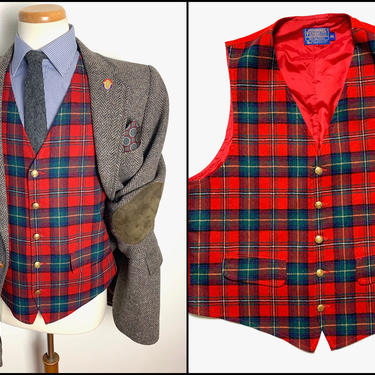 Vintage PENDLETON Wool Vest / Waistcoat ~ size 46 ~ Tartan Plaid ~ Wedding ~ Ivy Style / Preppy / Trad ~ Hunting 
