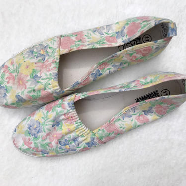 size 11 - pastel floral slip on flats from basic editions 