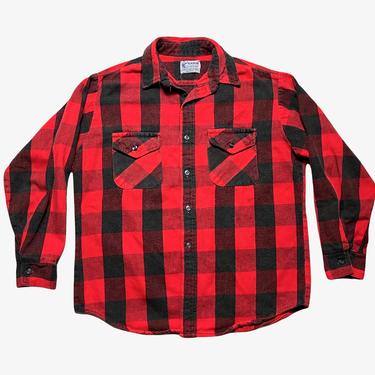Vintage USA Made ALASKAN 100% Cotton Flannel Shirt ~ M (Short) ~ Work Wear ~ Buffalo Plaid ~ Faded / Worn-In 