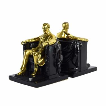 Vintage Metal Sculptural Bookends Lincoln in the Chair after Daniel Chester French 