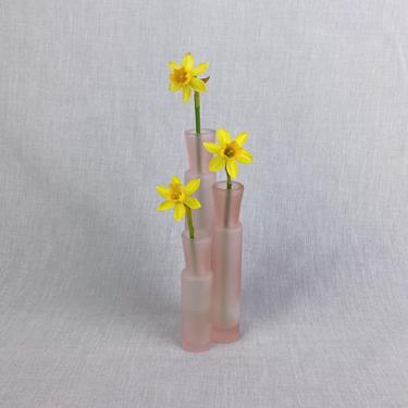 Frosted Pink 3 tiered small bud vase 