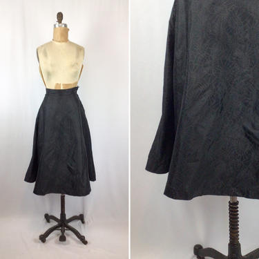 Vintage 50s Petticoat | Vintage black floral ruffled under skirt | 1950s black on black full Aline skirt 