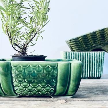 Emerald Green Rectangular Plant Pot | Vintage Green Medium Planter | Long Planter | USA Pottery Planter | Ceramic | Mid Century Houseplant 