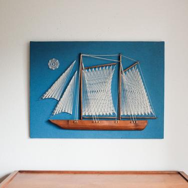 Vintage Ship String Art &quot;Two Mast Schooner&quot; 