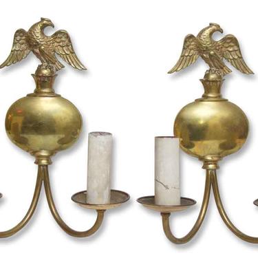 Pair of Brass Eagle Double Arm Sconces