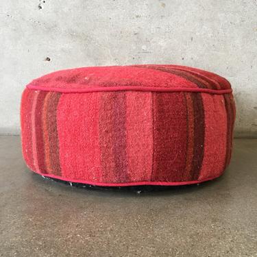 Red Striped Woven Pouf