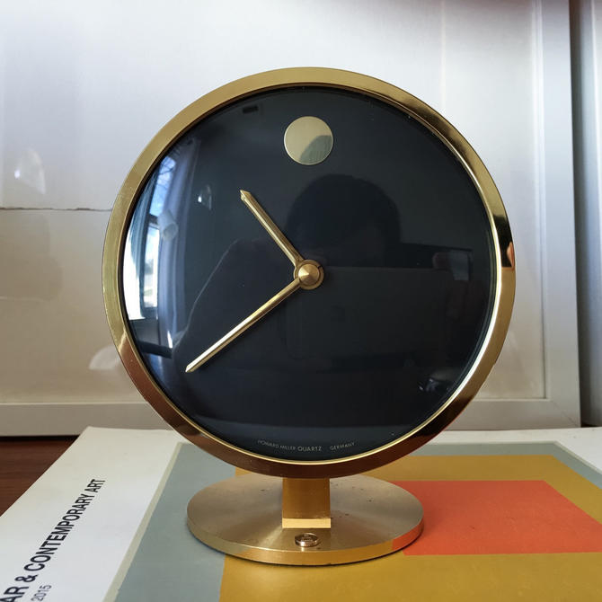 Howard Miller Solid Brass Museum Desk Clock Vintage Mid Century