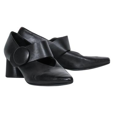 Halmanera - Black Leather Pointed Toe Block Heel Mary Janes Sz 7.5