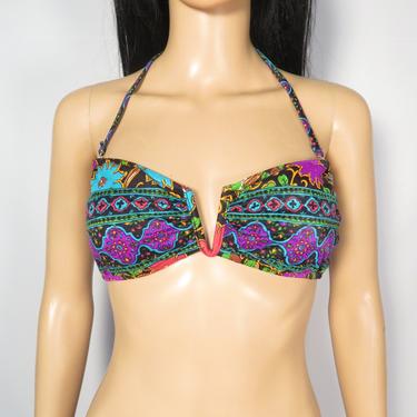 Vintage 80s/90s Rose Marie Reid Neon Paisley Bikini Top Size 10 S/M 
