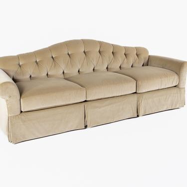 Baker Furniture Beige Tufted Chesterfield Velvet Sofa 