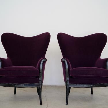 Pair of Hollywood Regency Butterfly Wing Chairs - Refinished &amp; Reupholstered in Mohair! 