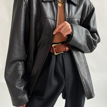 Vintage Onyx Leather Zip-Up Jacket