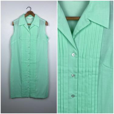 Vintage NPC Fashions Sheer Mint Green Shift Shirtdress • Large 