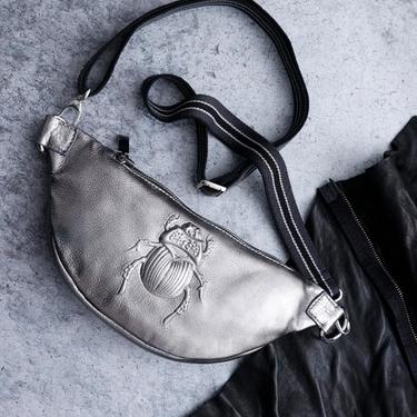 Platinum Scarab Embossed Leather Belt Bag