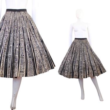 1950s Black and White Hand Painted Mexican Skirt - 1950s Hand Painted Skirt - 1950s Maya de Mexico Skirt - 1950s Mexican Skirt | Size Small 