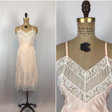 Vintage 50s slip | Vintage pale pink lace dress slip | 1950s Palm Beach Fashion full slip negligee 