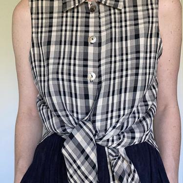 vintage plaid sleeveless blouse / size large 
